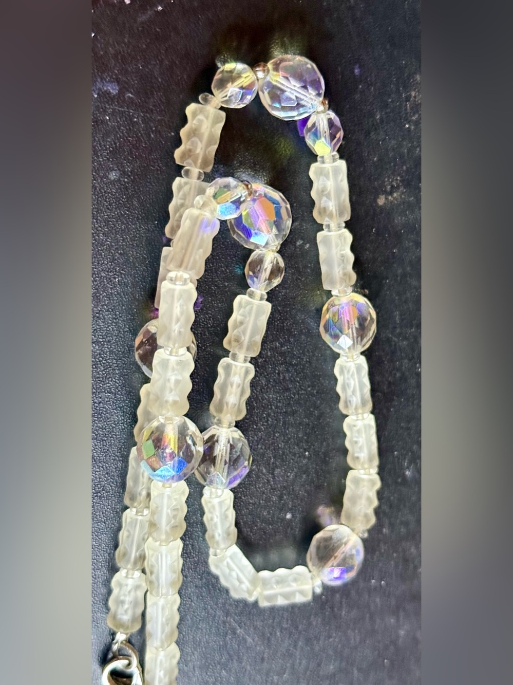 Vintage Iridis Crystal Beaded Necklace - White/Opal Finish